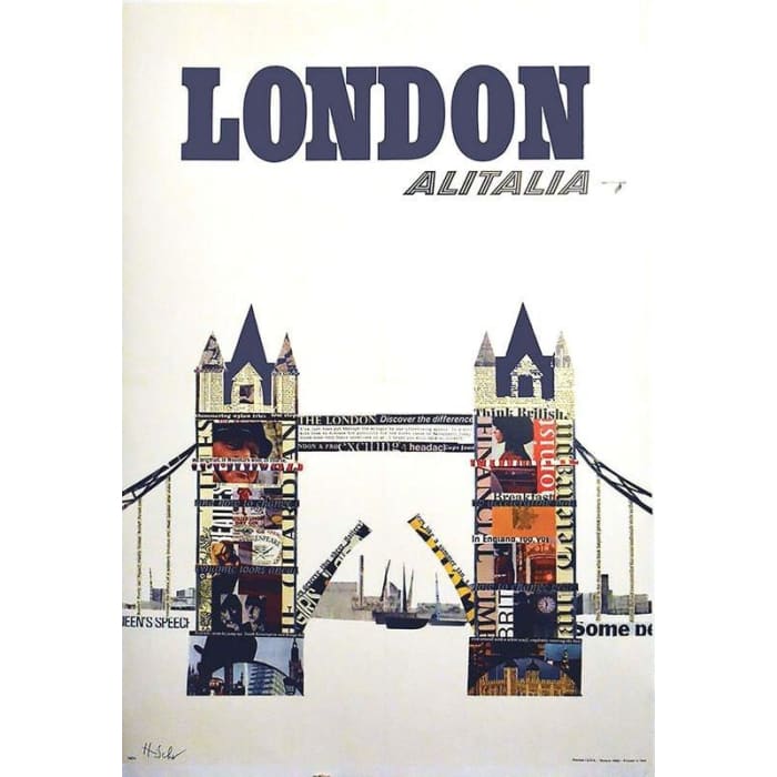 Vintage Alitalia Flights To London Airline Poster Print 