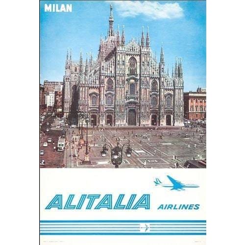 Vintage Alitalia Flights To Milan Airline Poster A3/A4 Print