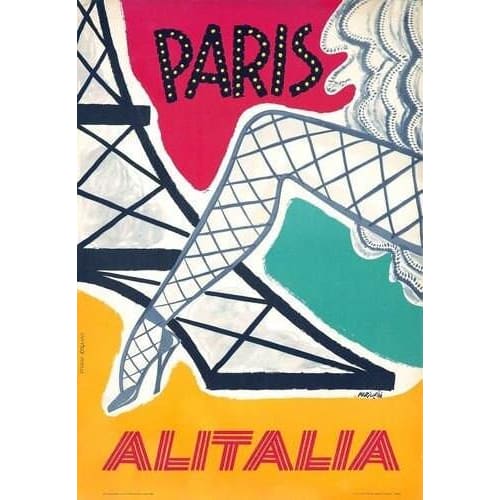 Vintage Alitalia Flights To Paris Airline Poster A3/A4 Print
