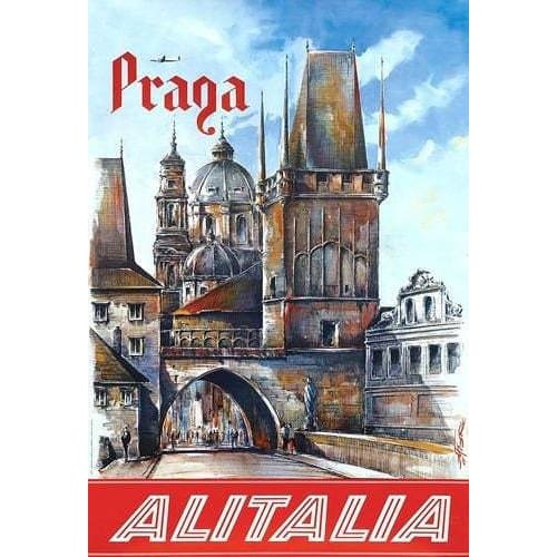 Vintage Alitalia Flights To Prague Airline Poster A3/A4 