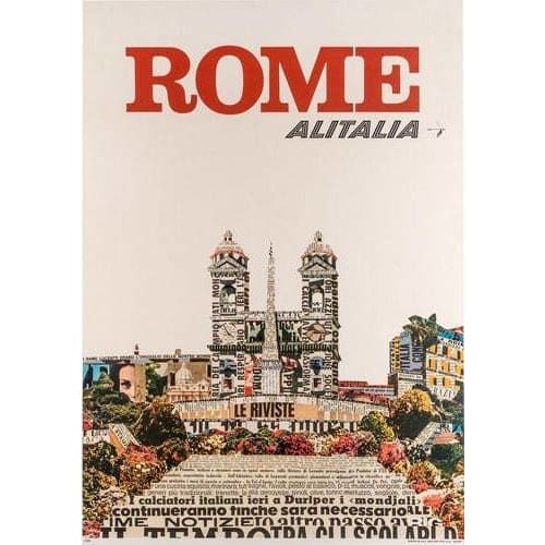 Vintage Alitalia Flights to Rome Poster A3 Print - A3 - 