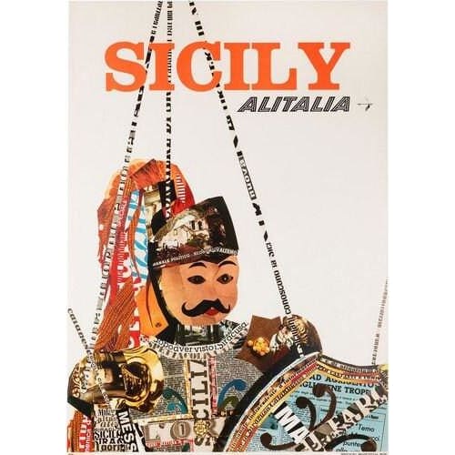 Vintage Alitalia Flights to Sicily Poster A3 Print - A3 - 