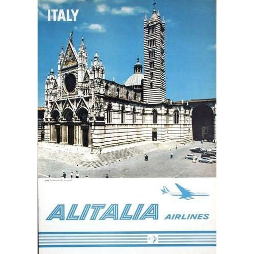 Vintage Alitalia Flights To Sienna Airline Poster A3/A4 
