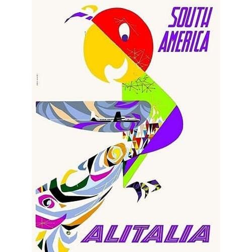 Vintage Alitalia Flights To South America Airline Poster 