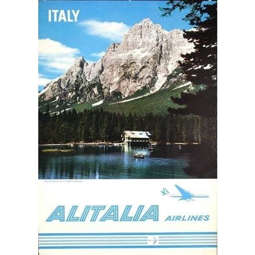 Vintage Alitalia Flights To The Dolomites Airline Poster 