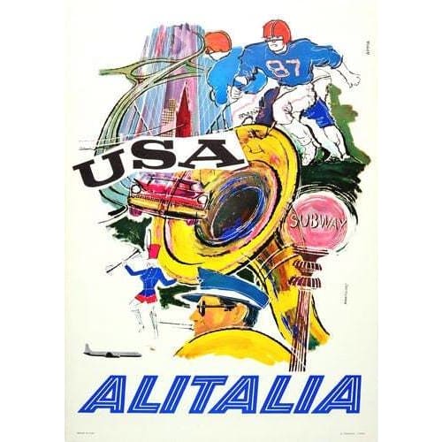 Vintage Alitalia Flights To USA Airline Poster A3/A4 Print -