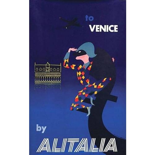 Vintage Alitalia Flights To Venice Airline Poster A3/A4 
