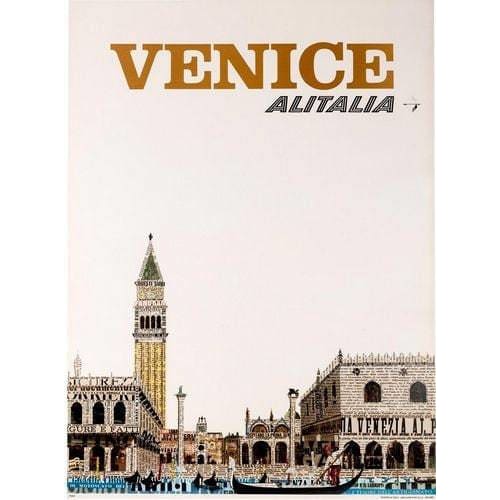 Vintage Alitalia Flights to Venice Poster A3 Print - A3 - 