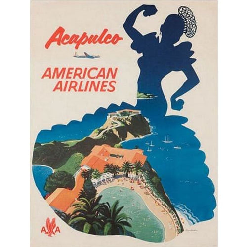 Vintage American Airlines Flights To Acapulco Poster A3 