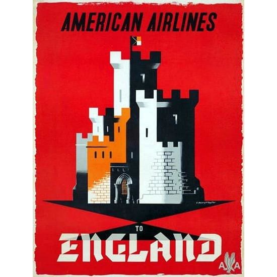 Vintage American Airlines Flights To England Poster A3 Print