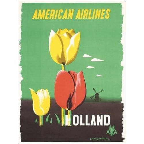 Vintage American Airlines Flights to Holland Poster Print 