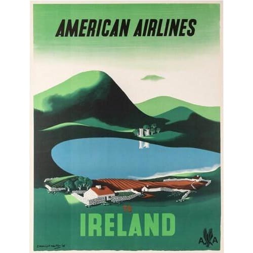 Vintage American Airlines Flights to Ireland Poster A3 Print