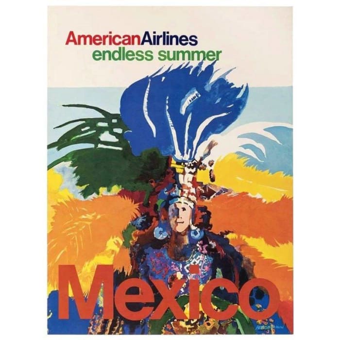 Vintage American Airlines Flights To Mexico Poster Print 