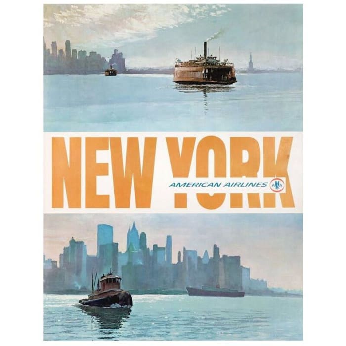 Vintage American Airlines Flights To New York Poster Print 
