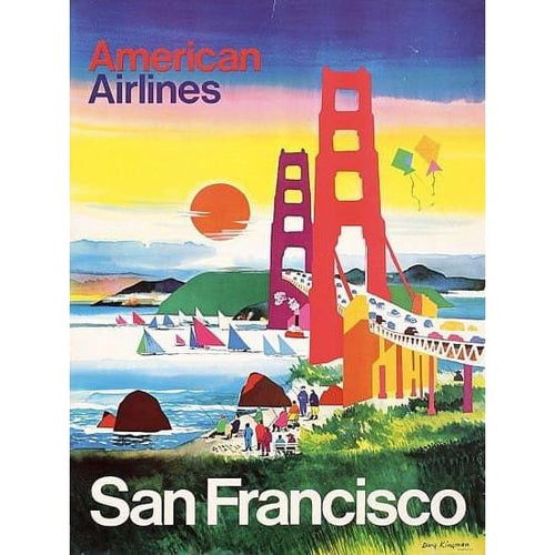 Vintage American Airlines Flights To San Francisco Poster A3
