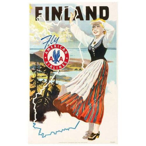 Vintage American Airlines to Finland Poster Print A3/A4 - 