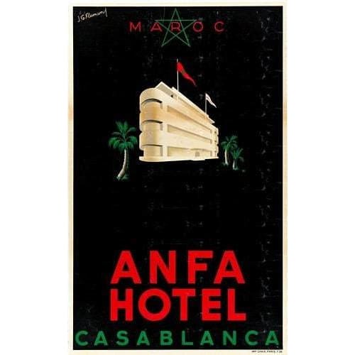 Vintage Anfa Hotel Casablanca Morocco Poster A3/A4 Print - 
