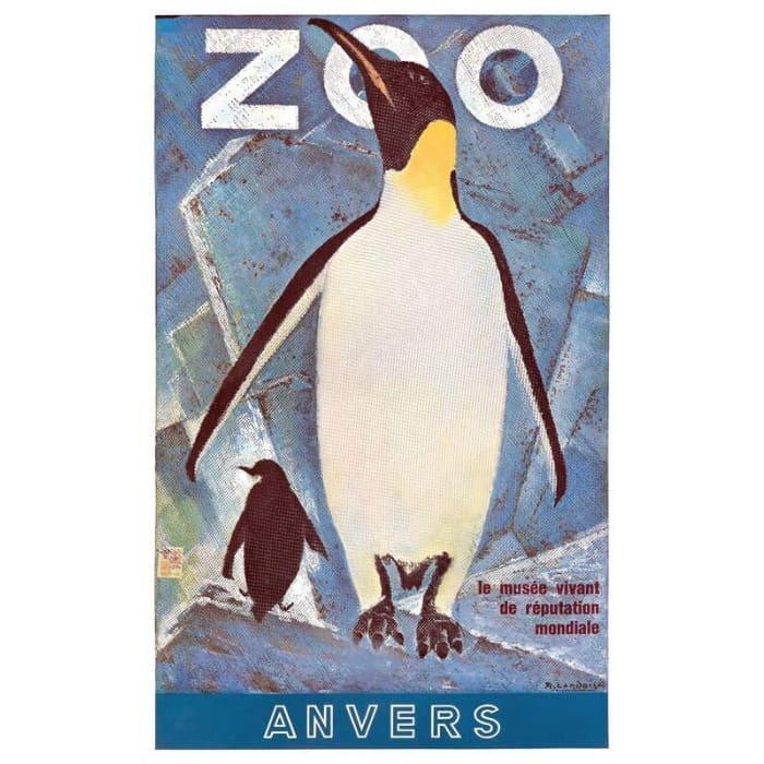 Vintage Anvers Zoo Penguin Tourism Poster Print A3/A4 - 