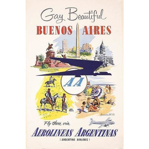 Vintage Argentine Airlines Flights To Buenos Aires Poster A3