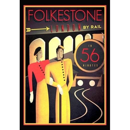 Vintage Art Deco Journeys To Folkestone Kent Railway A3 