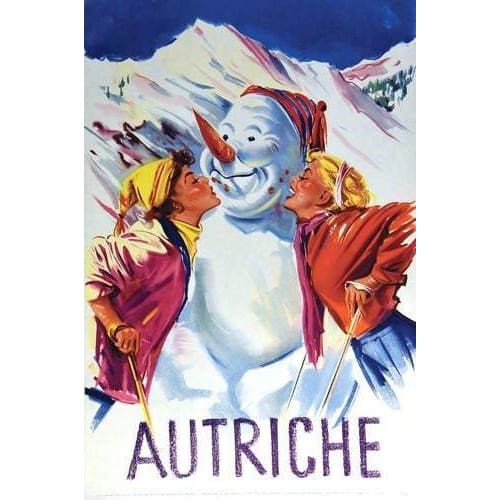 Vintage Austria Snowman Tourism Poster A3/A4 Print - Posters