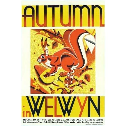 Vintage Autumn In Welwyn Garden City UK Tourism Poster A3/A4
