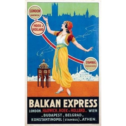 Vintage Balkan Express London to Istanbul Railway Poster 