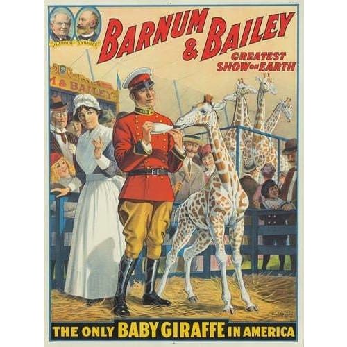 Vintage Barnum and Bailey Baby Giraffe Circus Poster A3 