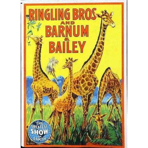 Vintage Barnum and Bailey Giraffe Circus Poster A3 Print - 