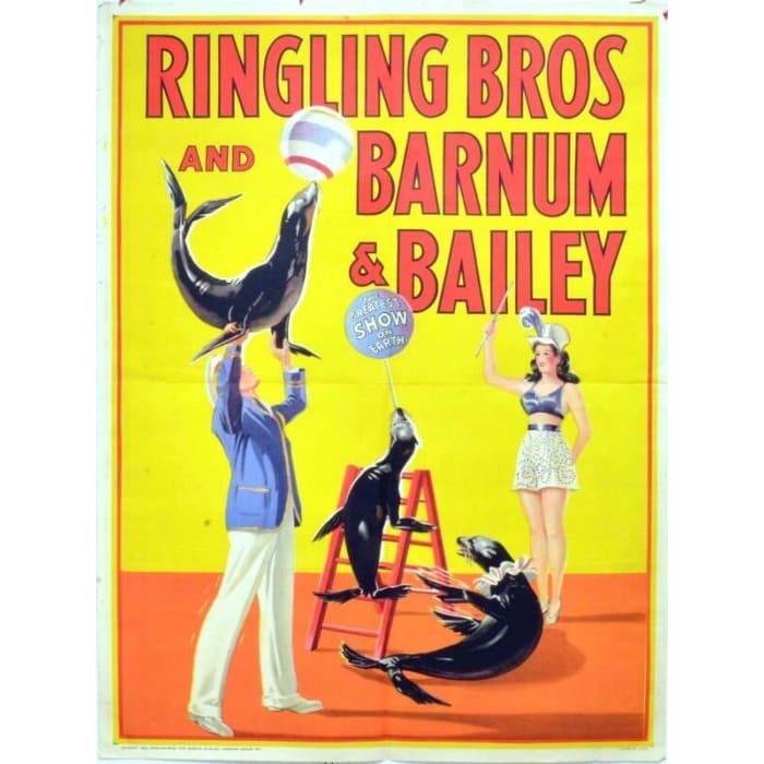 Vintage Barnum and Bailey Performing Seals Circus Poster 