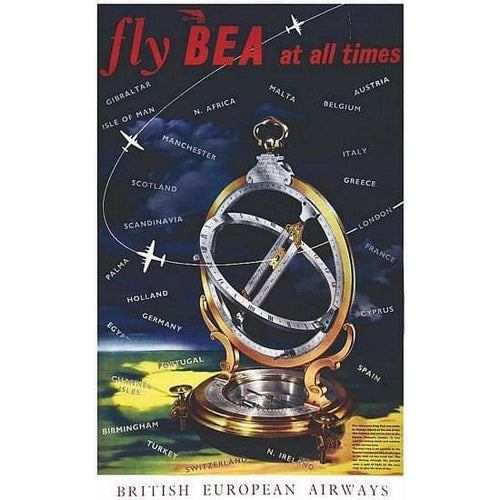 Vintage BEA Flights to Europe Airline Poster A3 Print - A3 -