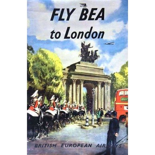 Vintage BEA Flights To London Airline Poster A3/A4 Print - 