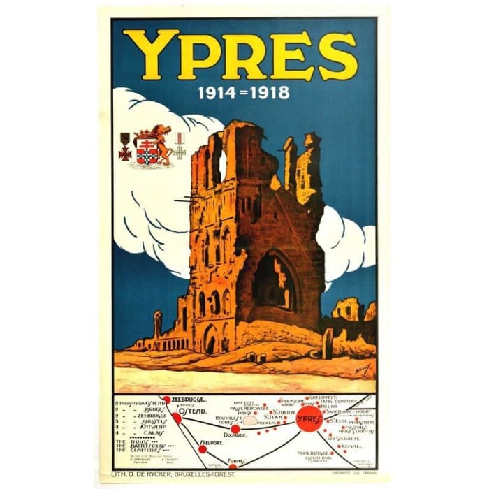 Vintage Belgian Railways Ypres War Memorial Tourism Poster 