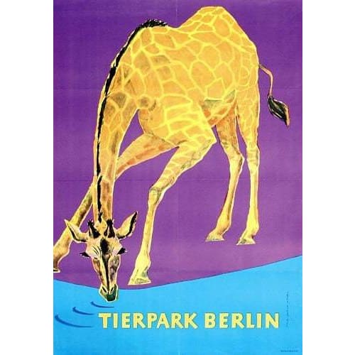 Vintage Berlin Zoo Giraffe Tourism Poster A3/A4 Print - 