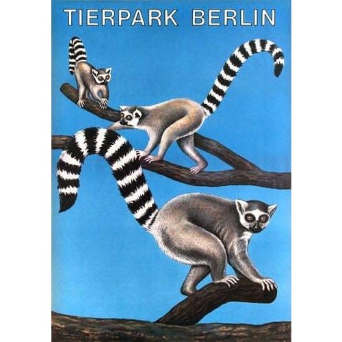Vintage Berlin Zoo Lemurs Tourism Poster A3 Print - A3 - 