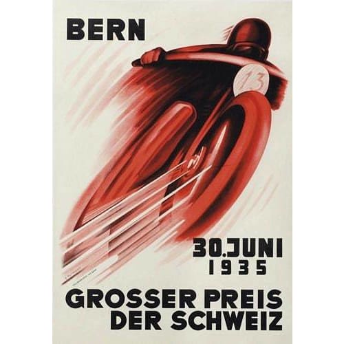 Vintage Bern 1935 Swiss Motor Racing Grand Prix Poster 