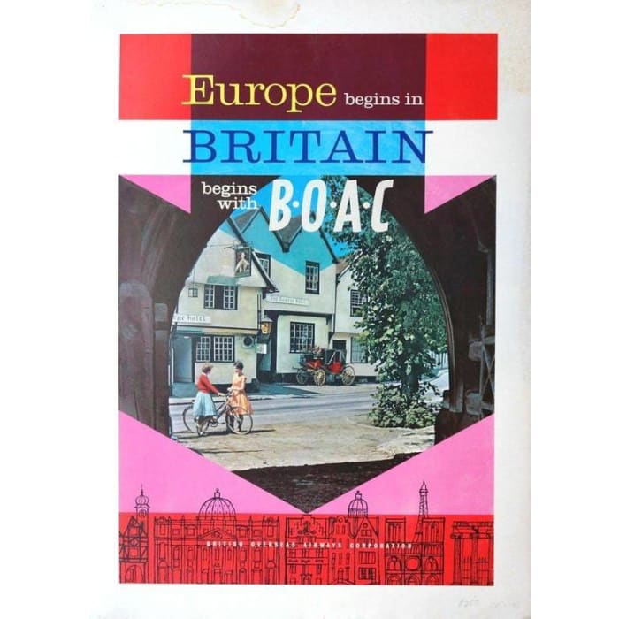 Vintage BOAC Flights To Britain Airline Poster Print A3/A4 -