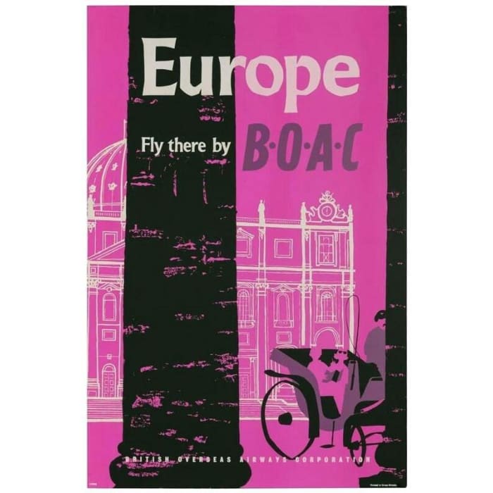 Vintage BOAC Flights To Europe Airline Poster Print A3/A4 - 