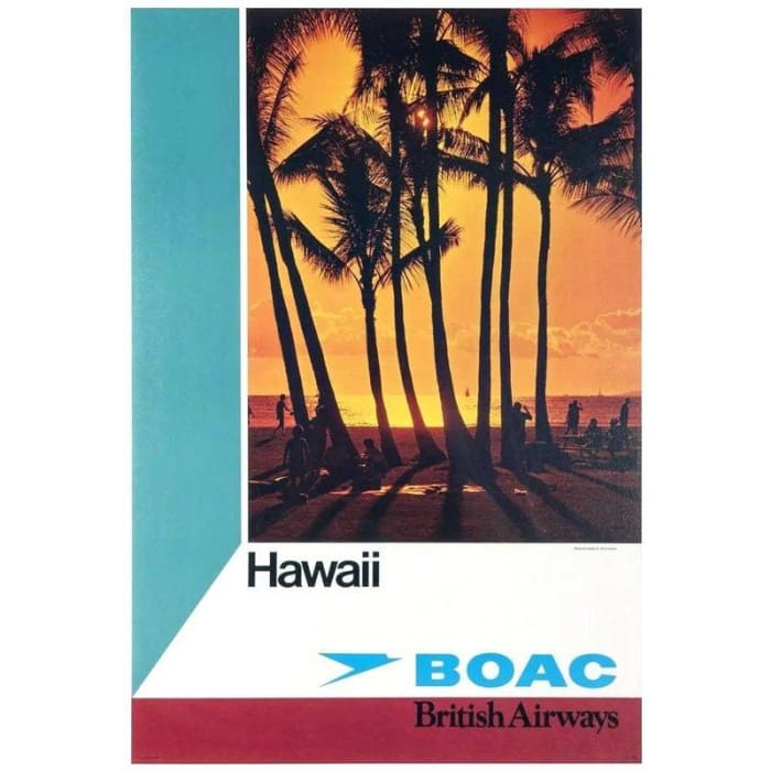 Vintage BOAC Flights To Hawaii Airline Poster Print A3/A4 - 