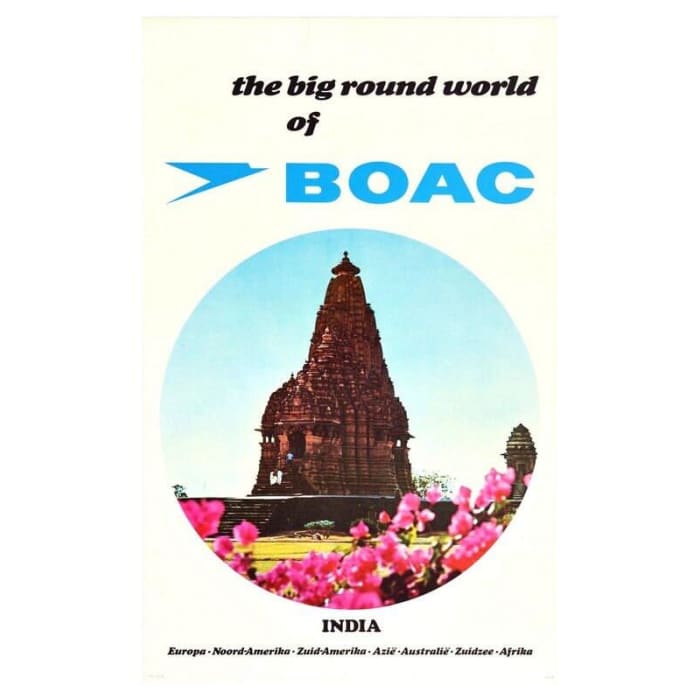 Vintage BOAC Flights To India Airline Poster Print A3/A4 - 