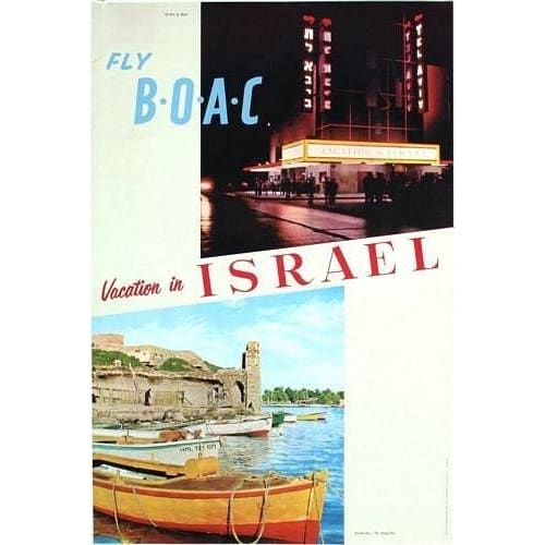 Vintage BOAC Flights to Israel Airline Poster A3/A4 Print - 