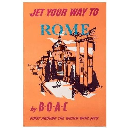 Vintage BOAC Flights to Rome Airline Poster A3/A4 Print - 