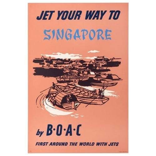 Vintage BOAC Flights to Singapore Airline Poster A3/A4 Print