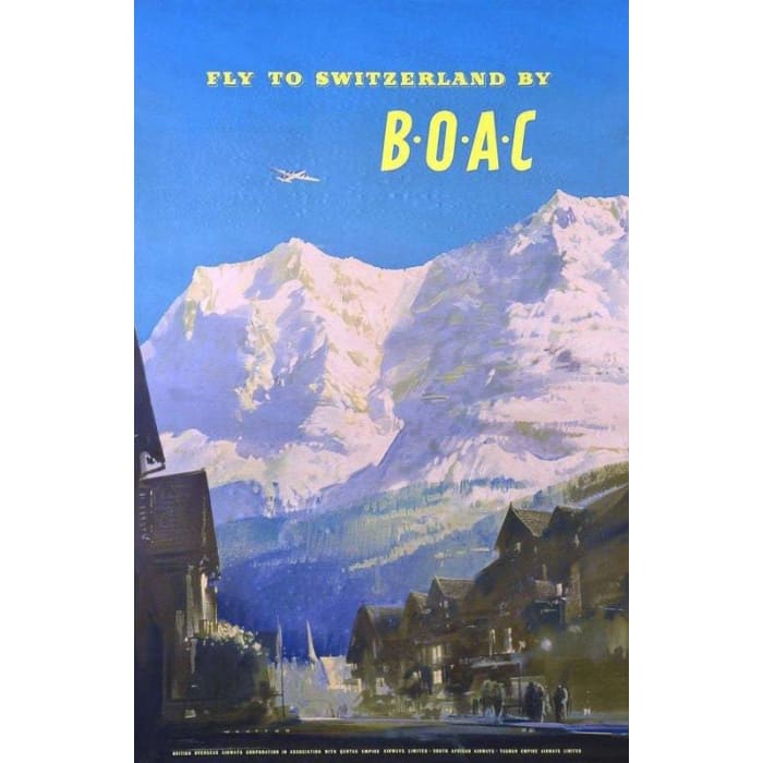 Vintage BOAC Flights To Switzerland Airline Poster Print 