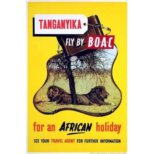 Vintage BOAC Flights to Tanganyika Africa Airline Poster 