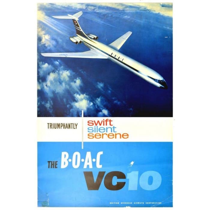 Vintage BOAC Swift VC 10 Airline Poster Print A3/A4 - 