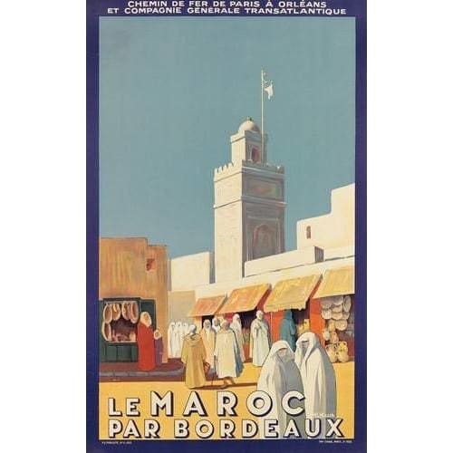 Vintage Bordeaux to Morocco Ferry Tourism Poster A3 Print - 
