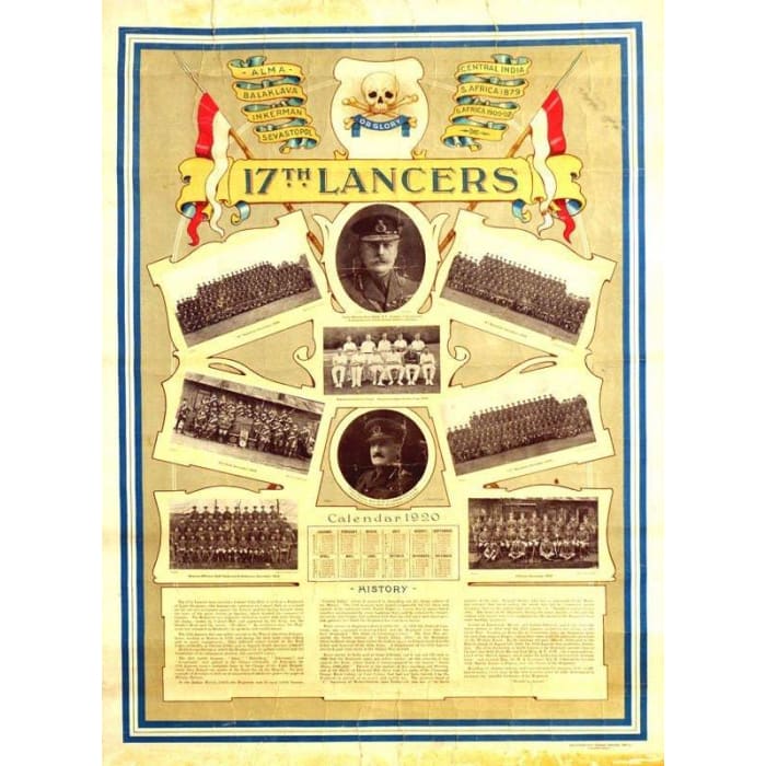 Vintage British Army 17th Lancers Memorial Poster Poster 