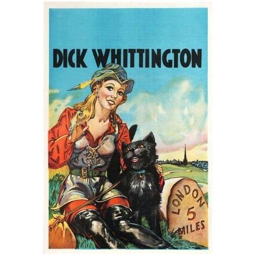 Vintage British Dick Whittington Pantomime Theatre Poster 