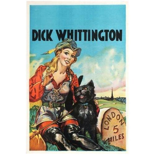 Vintage British Dick Whittington Pantomime Theatre Poster 
